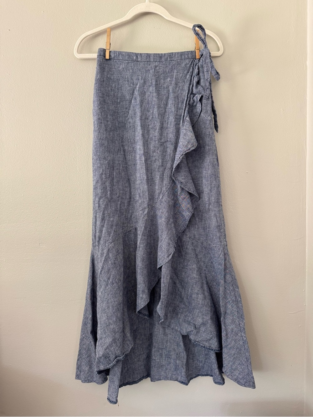 Express Chambray Faux Wrap Ruffle Maxi Skirt - Picture 2 of 7